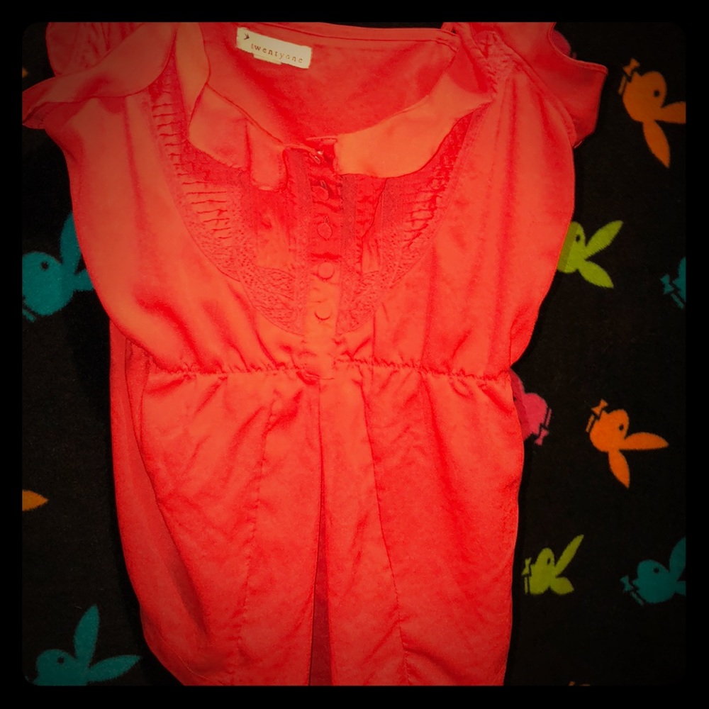 red forever 21 blouse with lace detail
